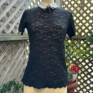 KARL LAGERFELD PARIS Short Sleeve Black Lace Stretch Blouse. Size XS- SMALL NWOT